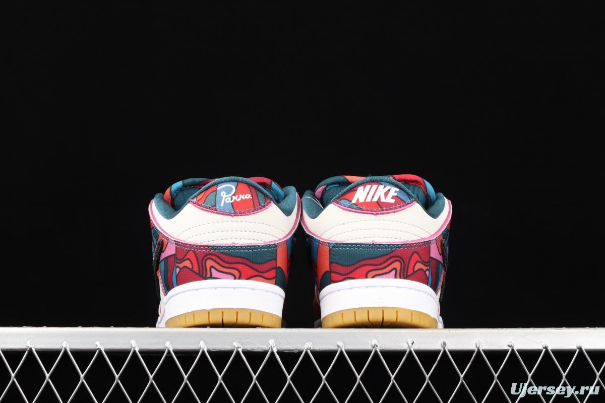 Parra x NIKE DUNK SB Low Pro White, Blue and Red Abstract Art scratch Music Olympic Slam Dunk Series retro low-top leisure sports skateboard shoes DH7695-600