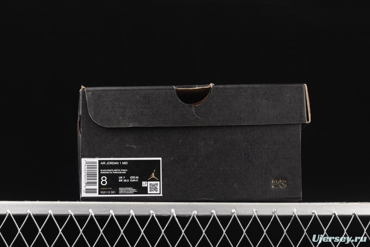 Air Jordan 1 Mid black and white powder medium top basketball shoes 555112-061