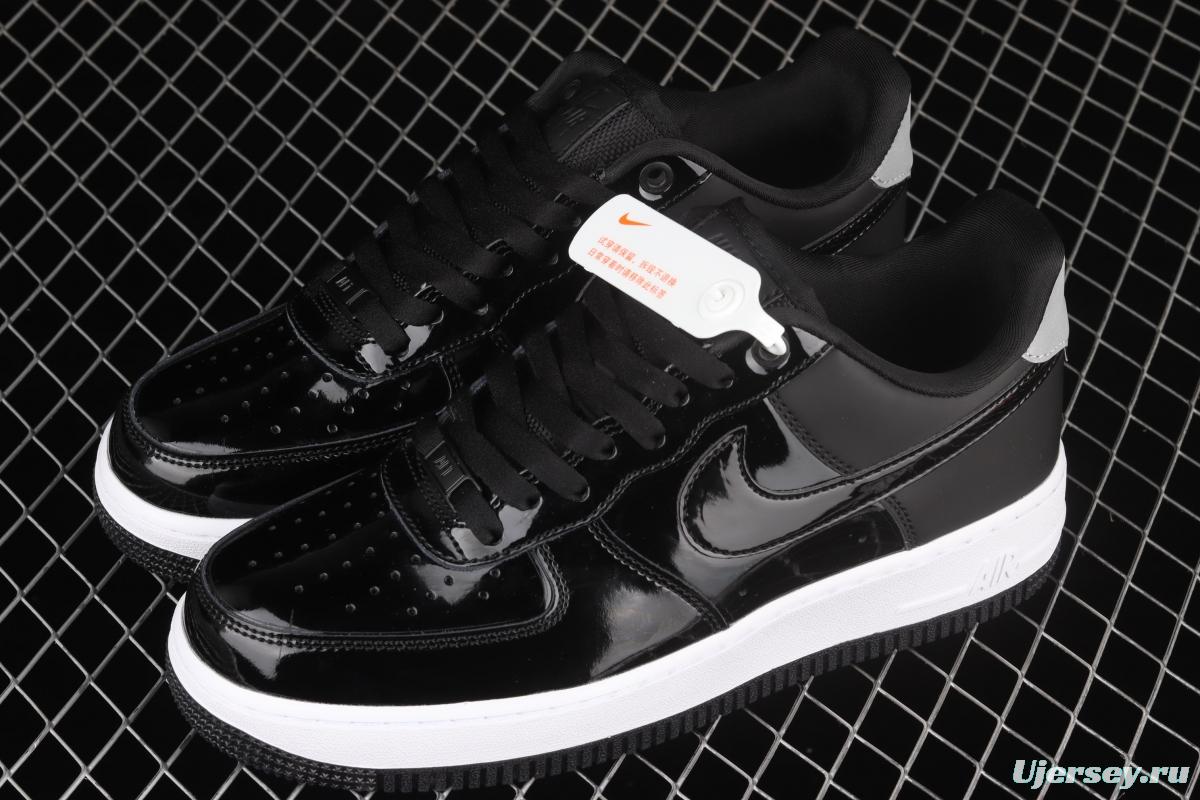 NIKE Air Force 1' 07 Low SE Prm lacquered leather black and white 3M reflective low-top casual board shoes AH6827-001