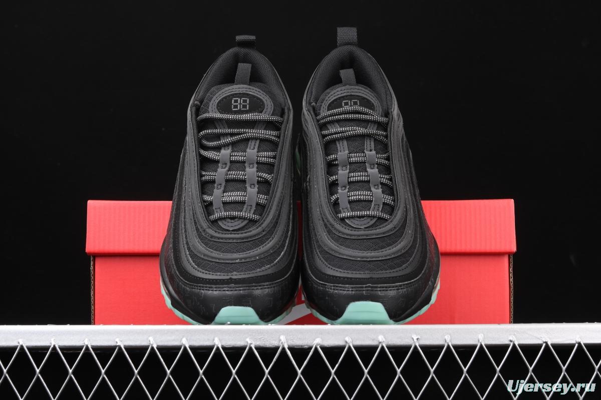 NIKE Air Max 97 GLOW black and green luminous bullet air cushion running shoes 921826-017