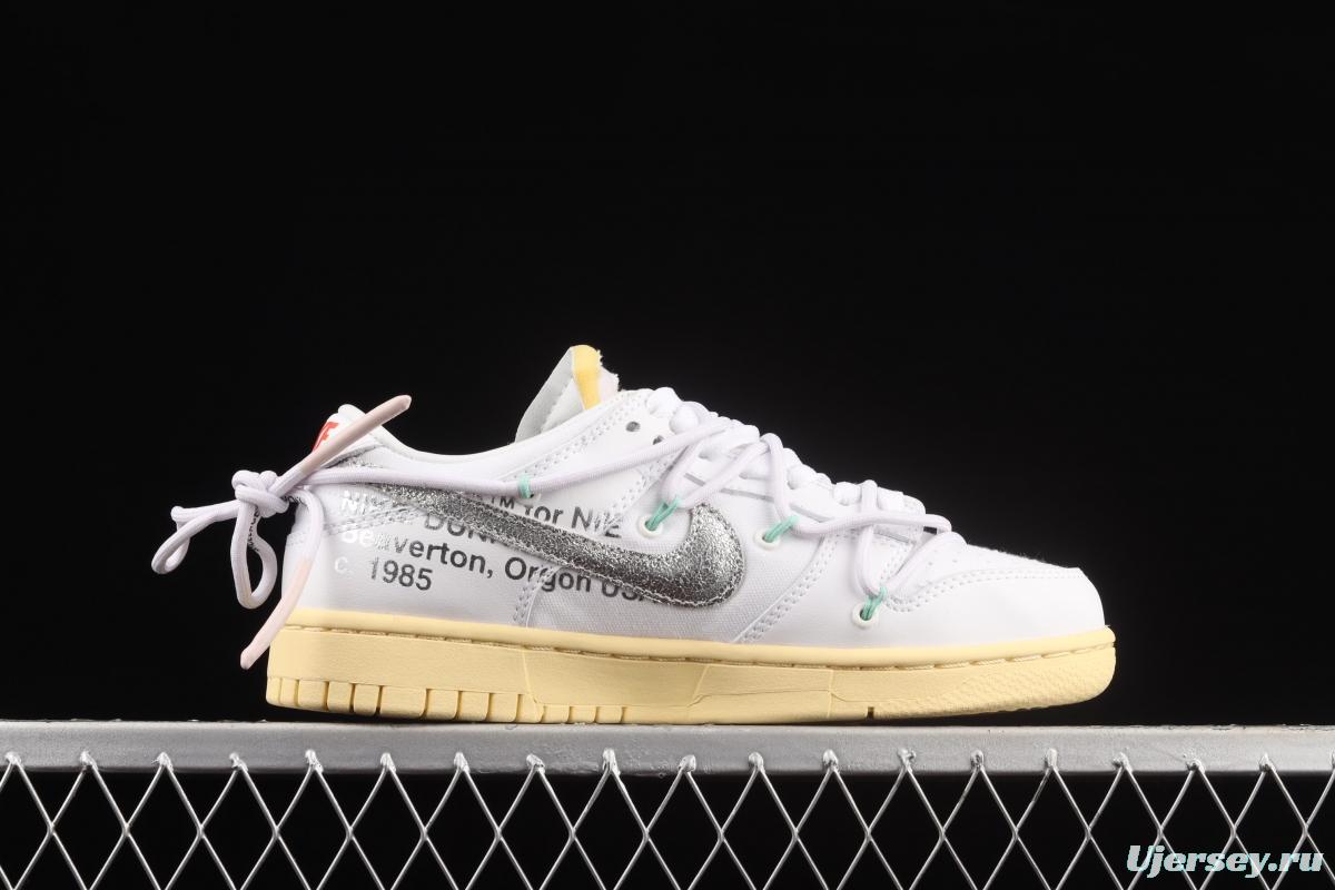 OFF-White x NIKE DUNK Low OW white and gray leisure sports skateboard shoes DM1602-127,