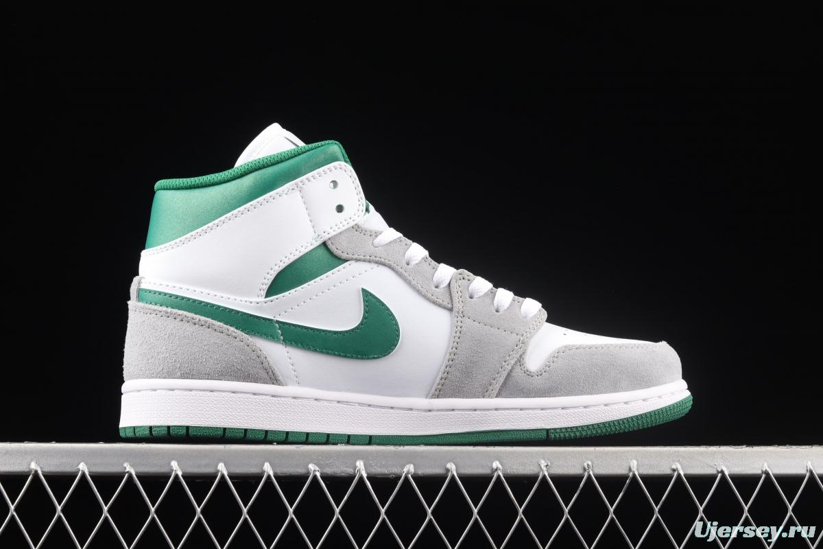 Air Jordan 1 Mid white, gray and green medium top basketball shoes DC7294-103