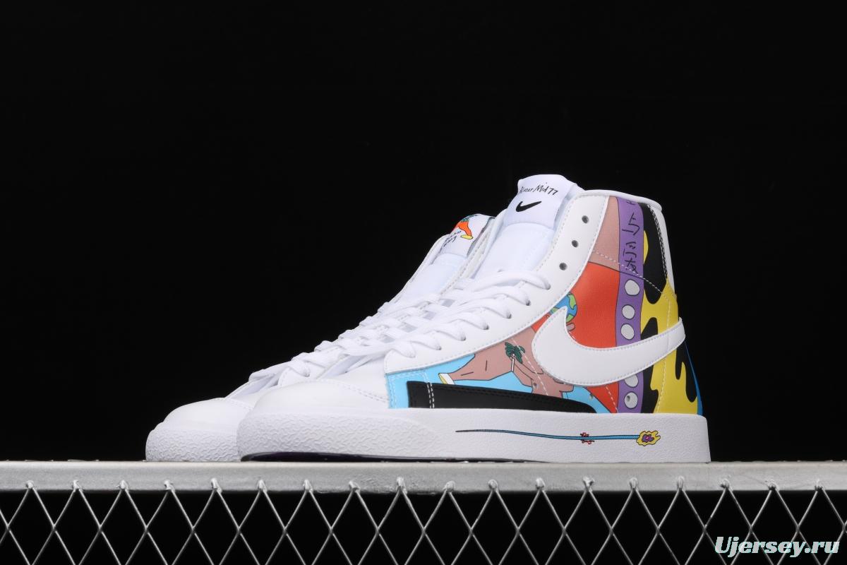 Ruohan Wang X NIKE Blazer Mid 77 Flyleather QS Trail Blazers graffiti high upper board shoes CZ3775-900