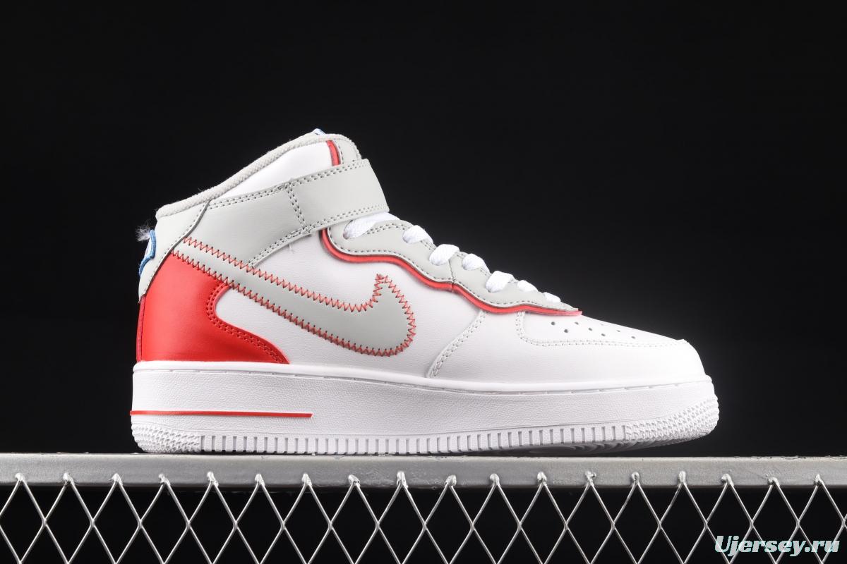 NIKE Air Force 1 Mid Athletic Club white and red medium top casual board shoes DH7451-100