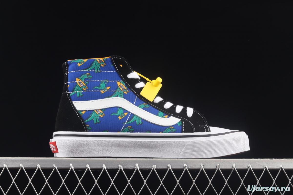 Vans Sk8-Hi Klein blue interesting little dinosaur half-moon Baotou high-top casual board shoes VN0A3MVIA5F