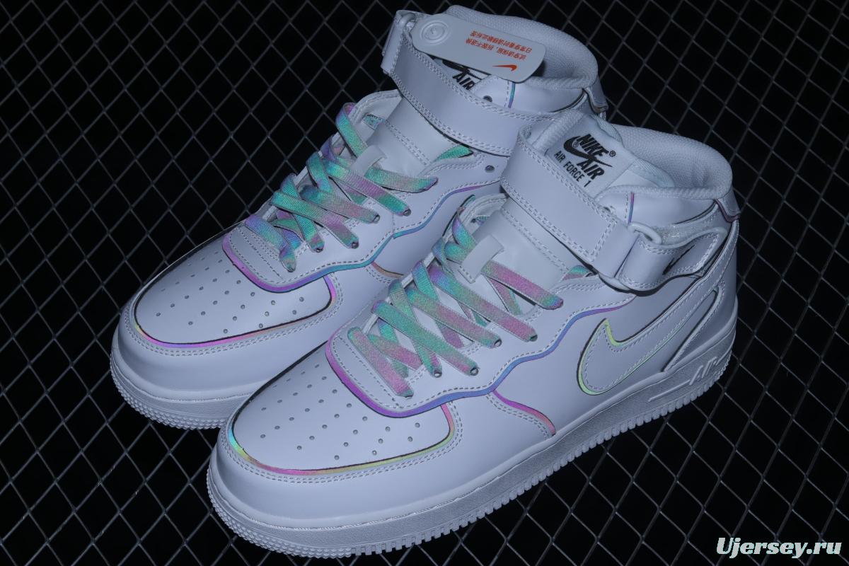 NIKE Air Force 1' 07 Mid laser white 3M reflective medium-help leisure sports board shoes 368742-810