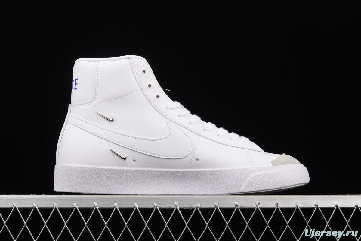 NIKE Blazer Mid'77 SE Chrome Luxe White, Blue and Silver Trail Blazers High Top Leisure Board shoes CZ4627-100