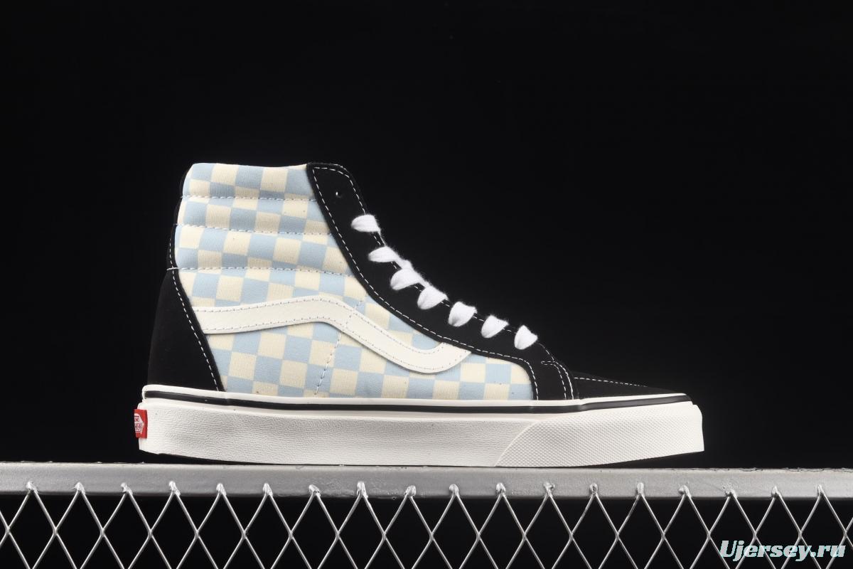 Vans SK8-Hi cream blue checkerboard high upper shoes VN0003CAI8C