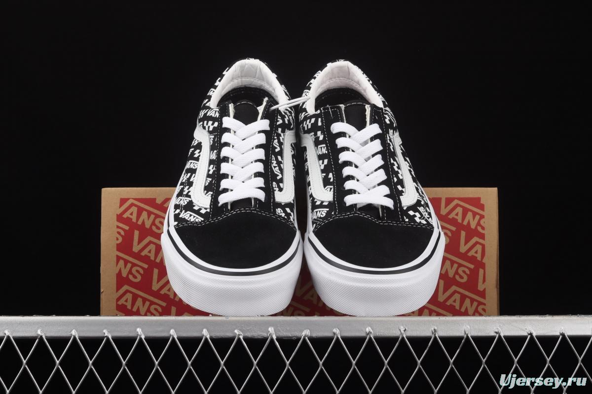 Vans Old Skool black checkerboard side printed striped letter low upper board shoes VN0A4U3BTEZ