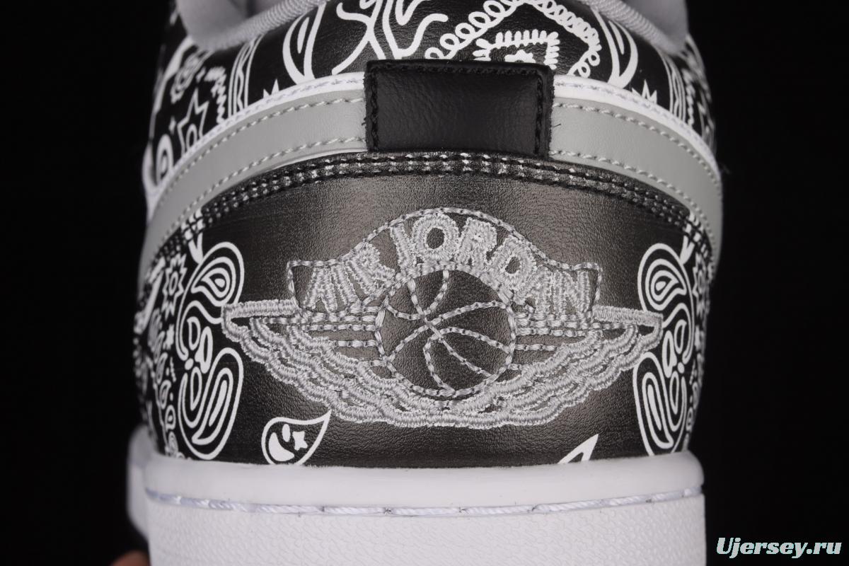 Air Jordan 1 Low hand-painted cashew flower low-side cultural basketball shoes 553558-040