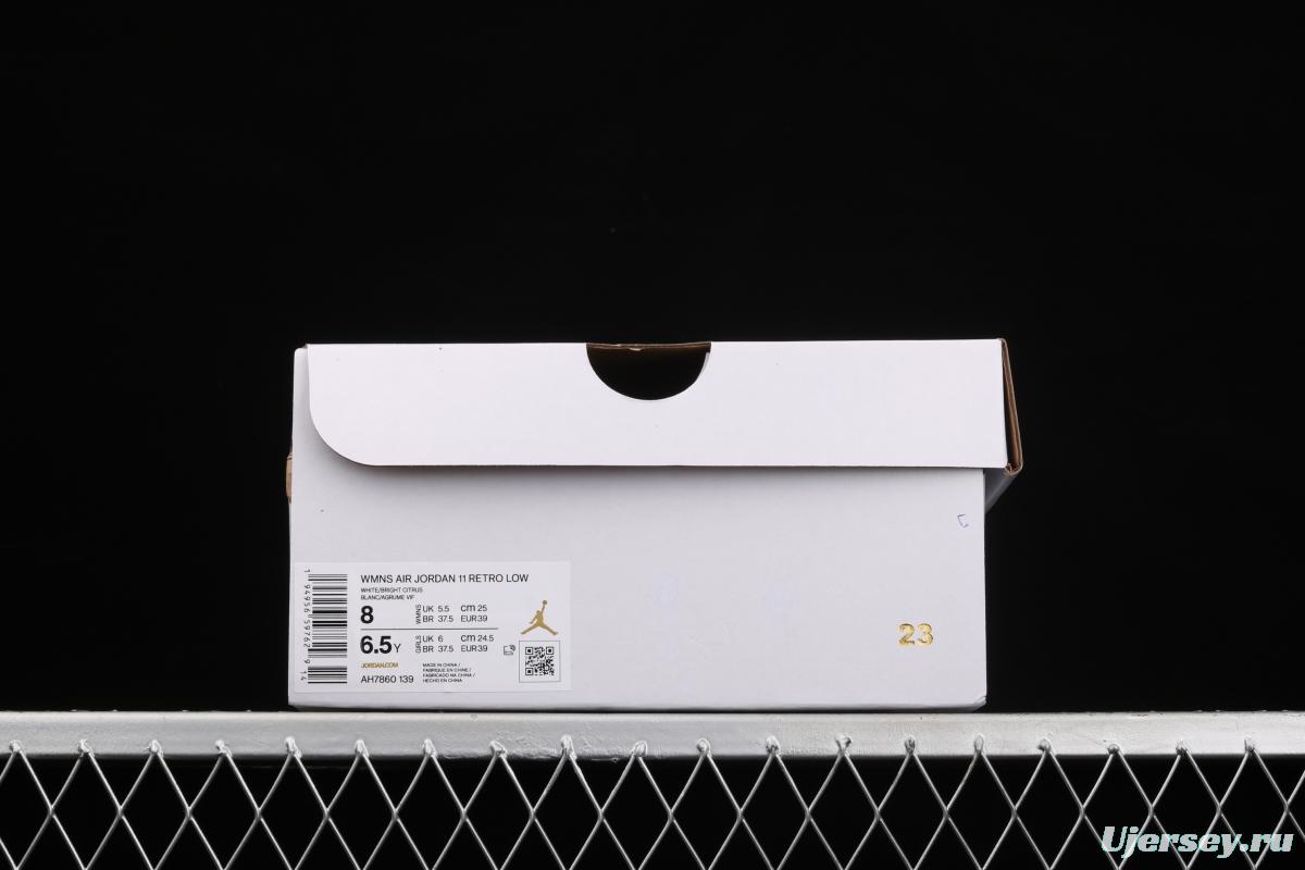 Air Jordan 11 Bright Citus 11 White Orange low Top Basketball shoes AH7860-139