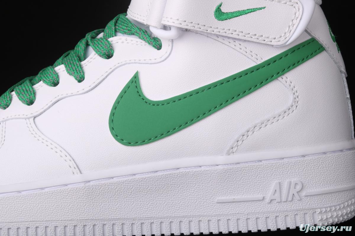 NIKE Air Force 1x07 Mid white and green 3M reflective medium-top casual board shoes 366731-909