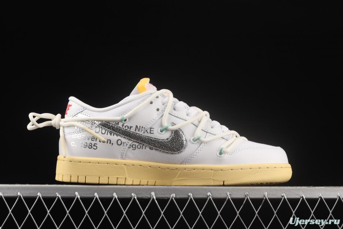 OFF-White x NIKE DUNK Low OW white and gray leisure sports skateboard shoes DM1602-127,