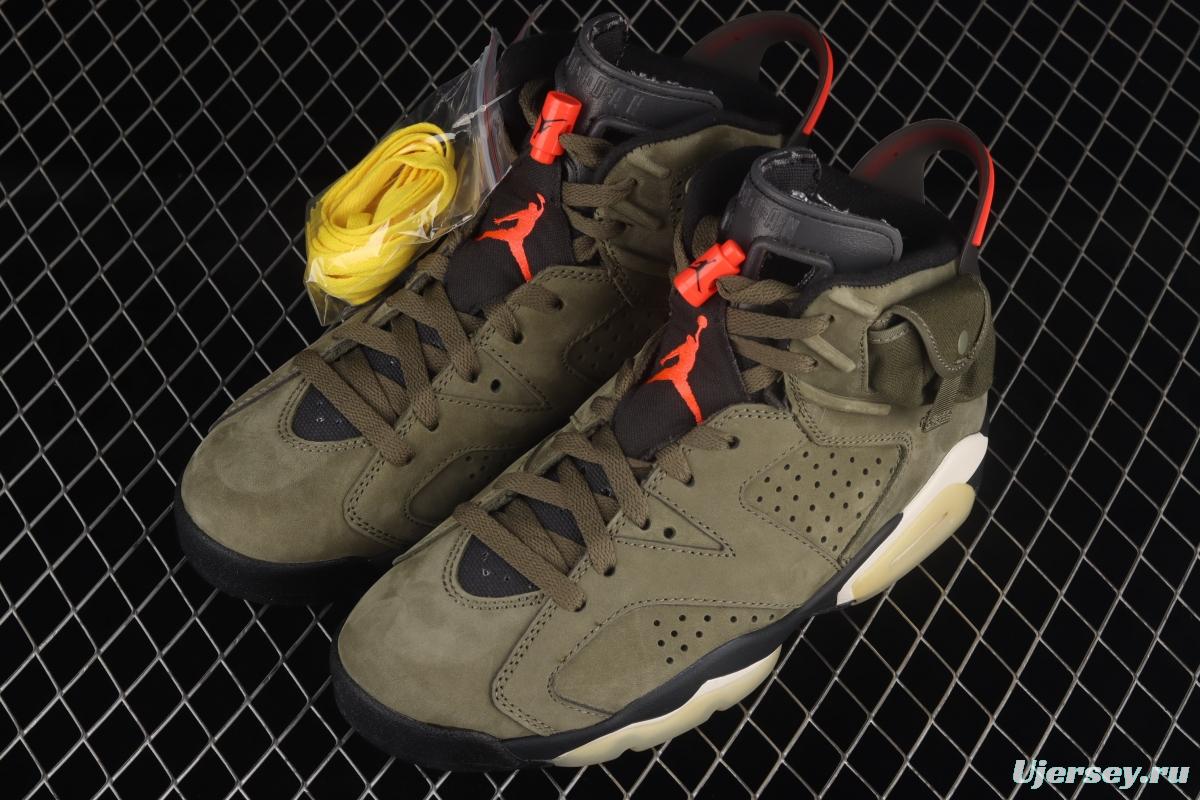 Travis Scott x Air Jordan 6 TS co-signed Pocket Army Green Night Light Basketball shoes CN1084-200