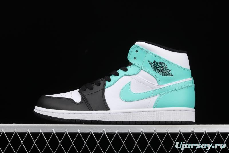 Air Jordan 1 Mid black and blue basketball shoes 554724-132