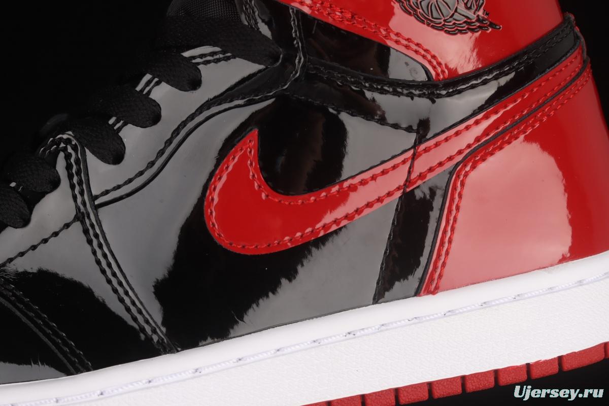 Air Jordan 1 High OG Bred Patent lacquered leather black and red high top basketball shoes 575441-063