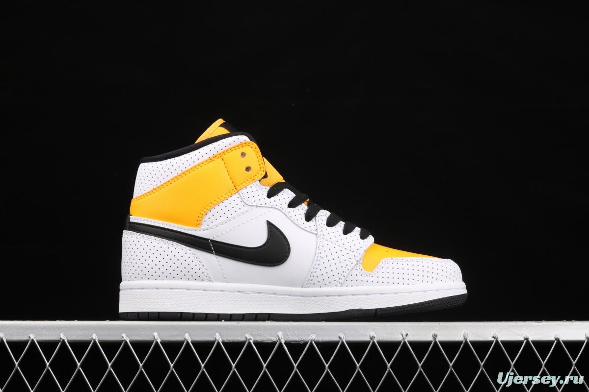 Air Jordan 1 Mid white, yellow and black Zhongbang basketball shoes BQ6472-107,