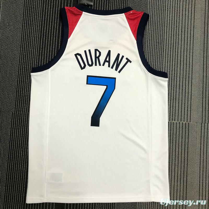 Thai Version Men's Kevin Durant White USA Basketball Player Jersey