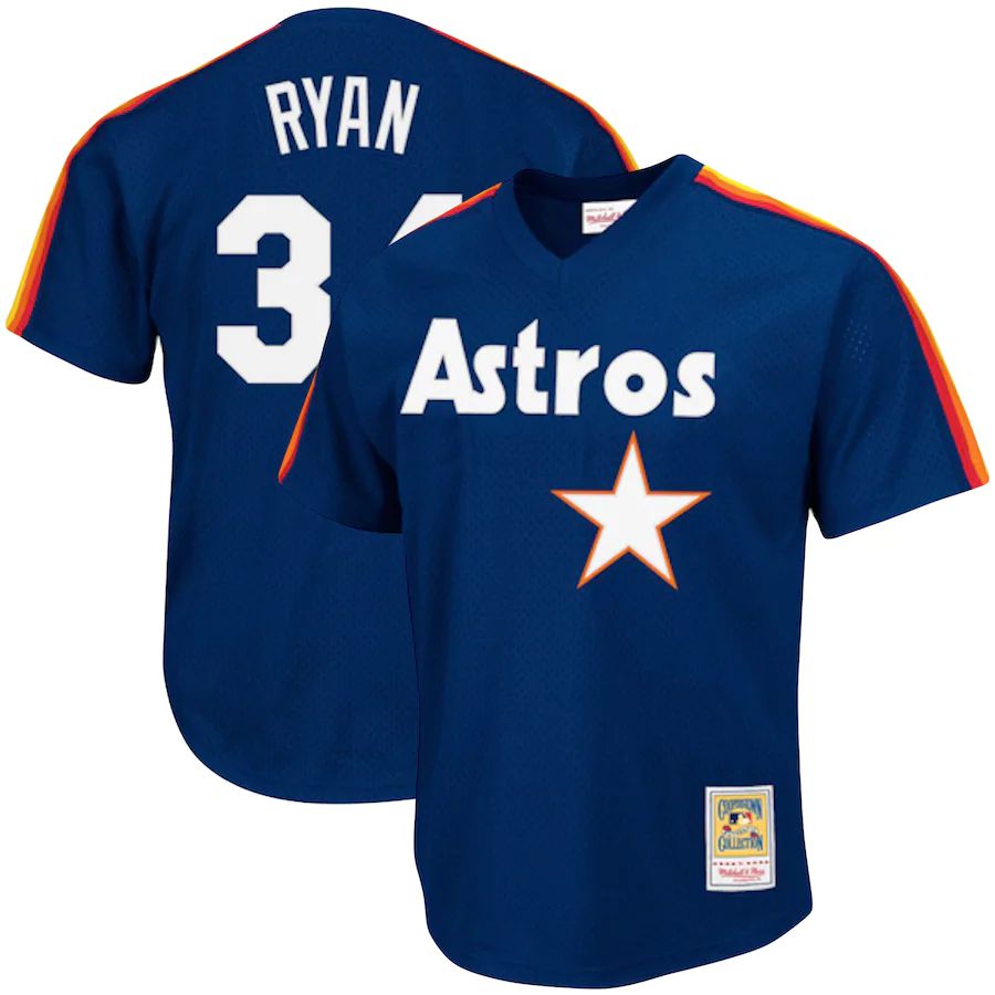 Men's Nolan Ryan Navy Cooperstown Collection Mesh Batting Practice Throwback Jersey