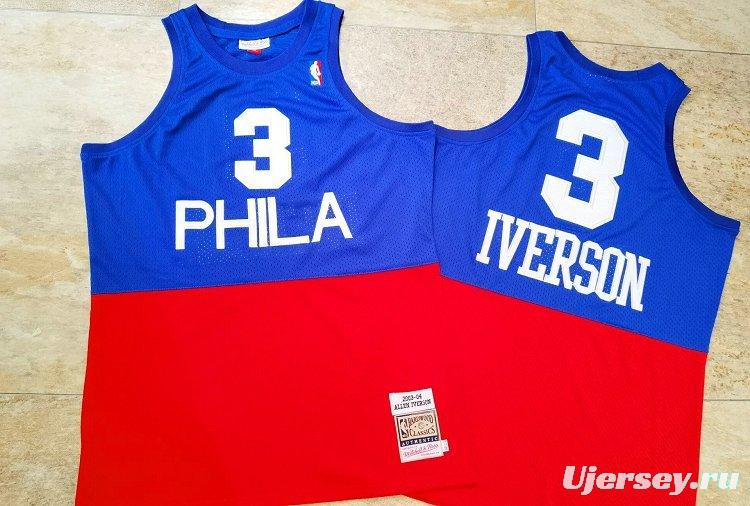 Men's Allen Iverson Blue And Red Retro Classic Team Jersey