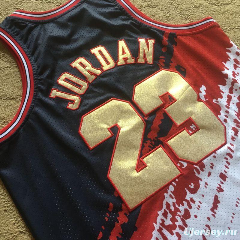 Men's Michael Jordan Black White And Red Retro Classic Team Jersey