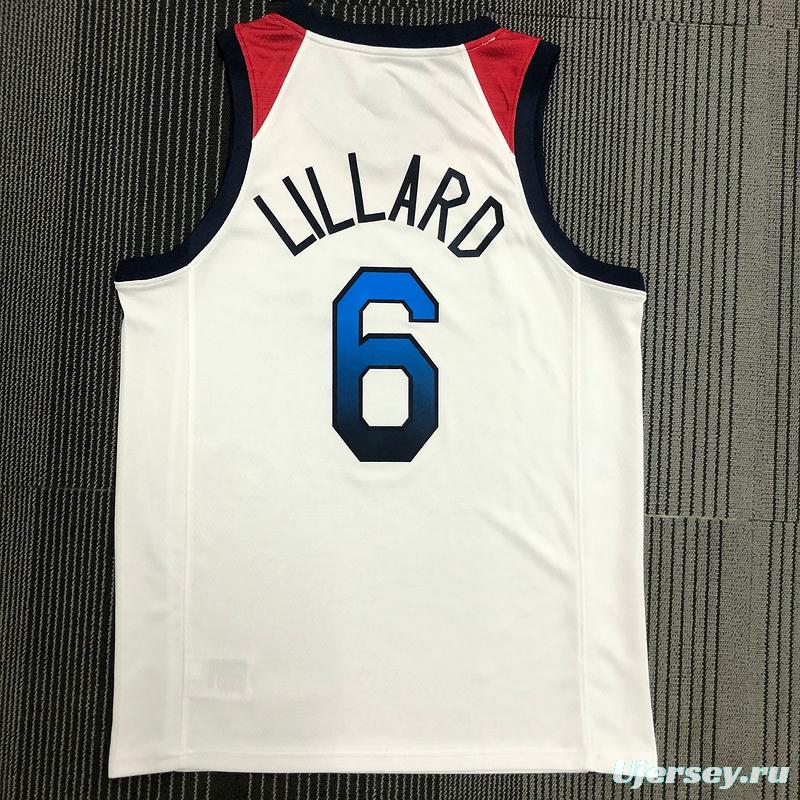 Thai Version Men's Damian Lillard White USA Basketball Player Jersey