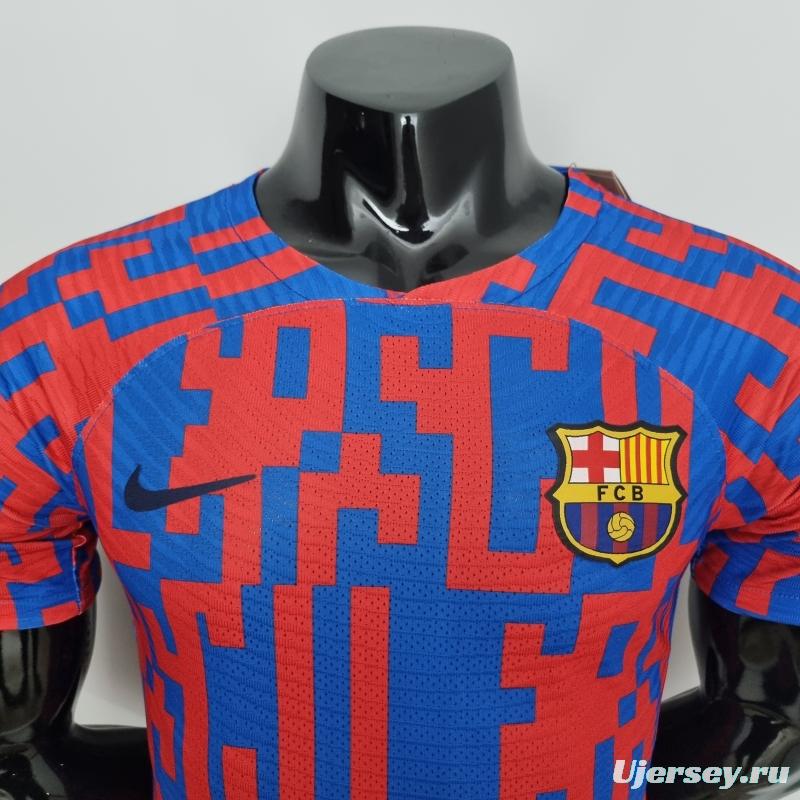 22/23 Barcelona Player Version Pre-match Jersey Red and Blue