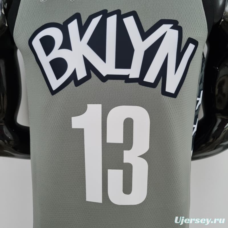 75th Anniversary Harden #13 Brooklyn Nets City Edition Gray NBA Jersey