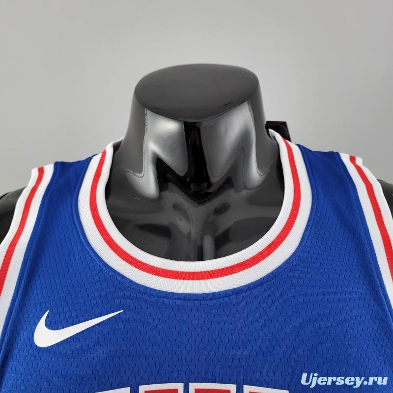 Retro Philadelphia 76ers Iverson #3 Crew Neck Blue NBA Jersey 
