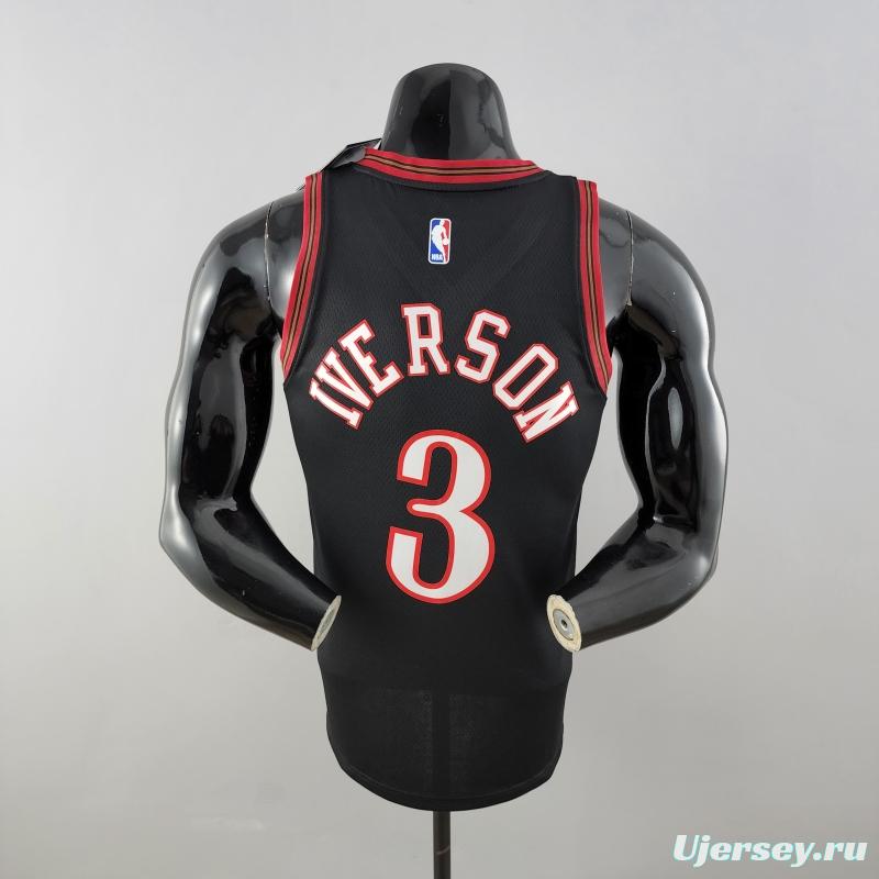 Retro Philadelphia 76ers Iverson #3 Big Meteor Black NBA Jersey 
