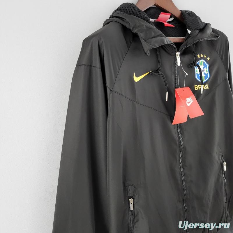 2022 Brazil Black Full Zipper Windbreaker