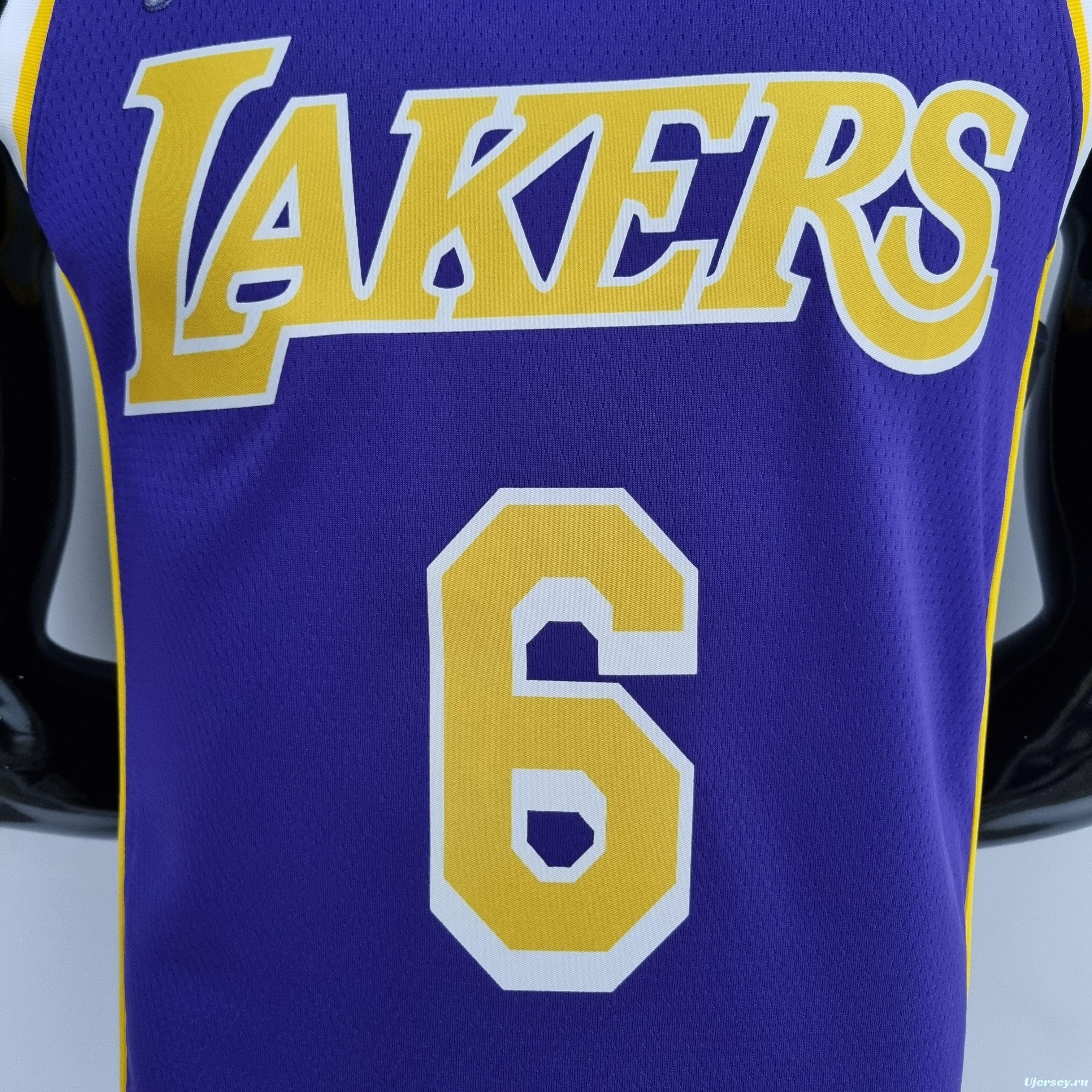 75th Anniversary James #6 Los Angeles Lakers Jordan Purple NBA Jersey