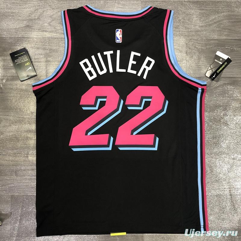 2019-20 NBA Heat Pressed Men's Black Miami Heat #22 Jimmy Butler City Edition Jersey