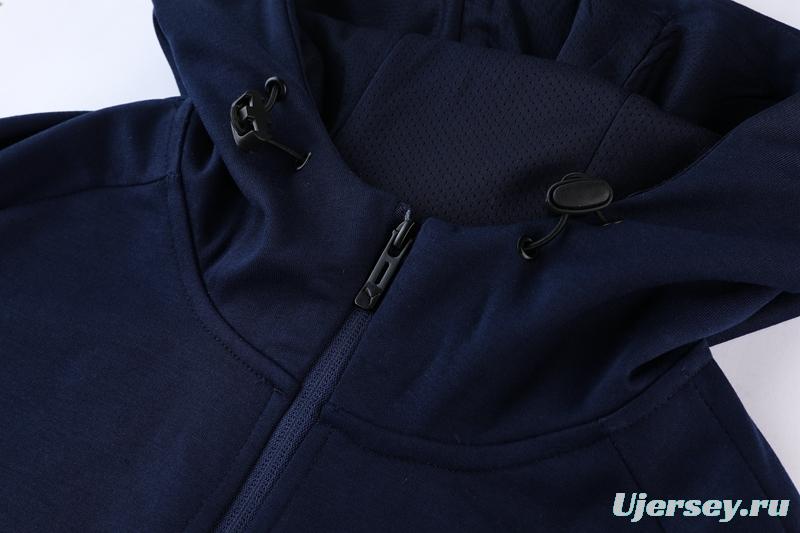 2022 Italy Navy Hooide Full Zipper Jacket+Long Pants