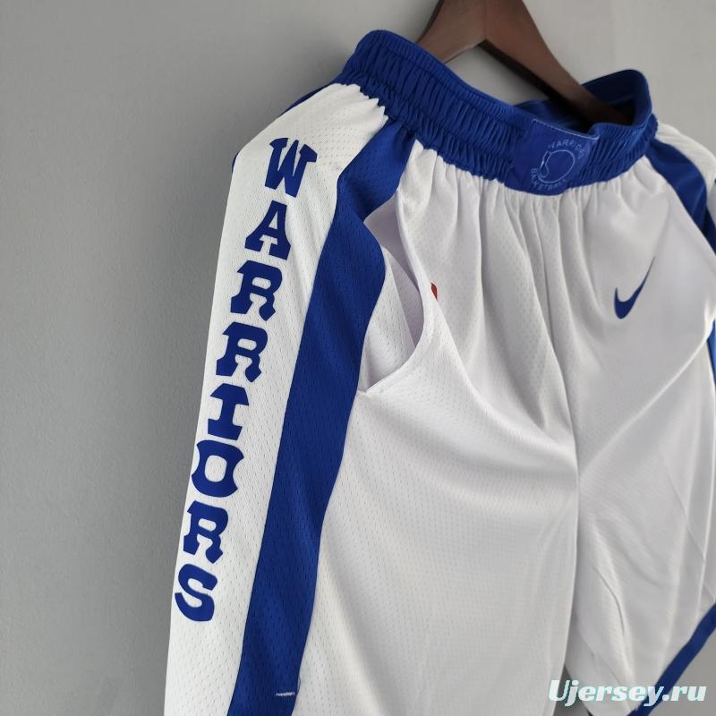 Golden State Warriors NBA Shorts White Blue Trim