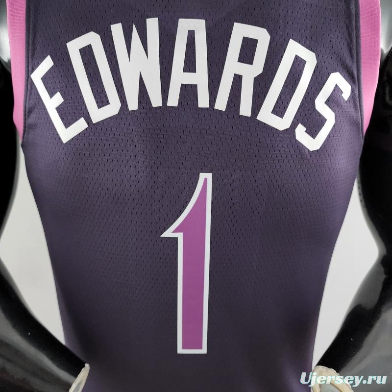 Minnesota Timberwolves EOWAROS#1 Black And Purple NBA Jersey