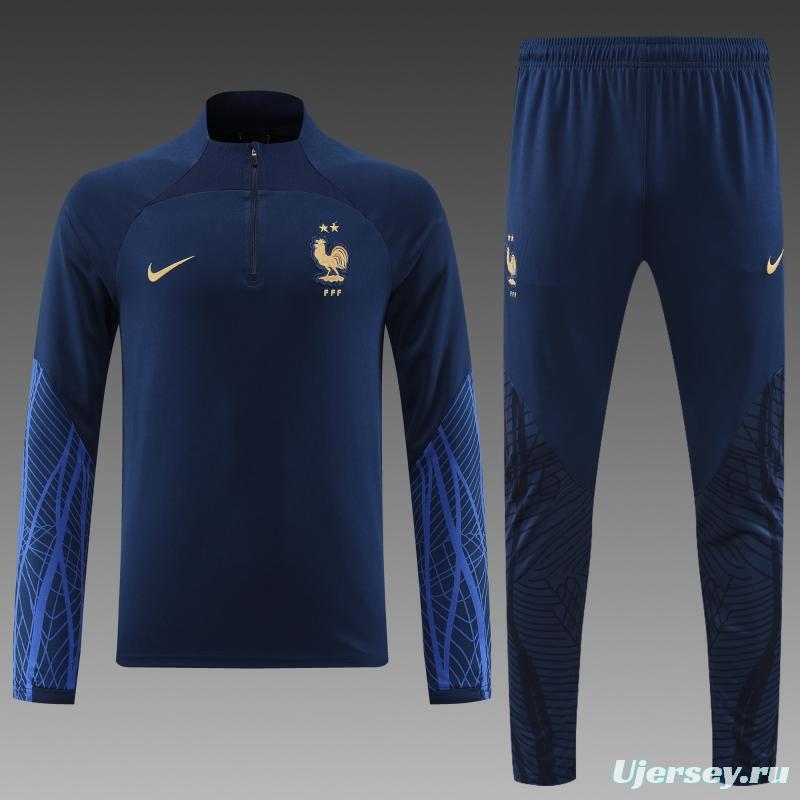 2022 France Navy Half Zipper Tracksuit Half Zipper Tracksuit