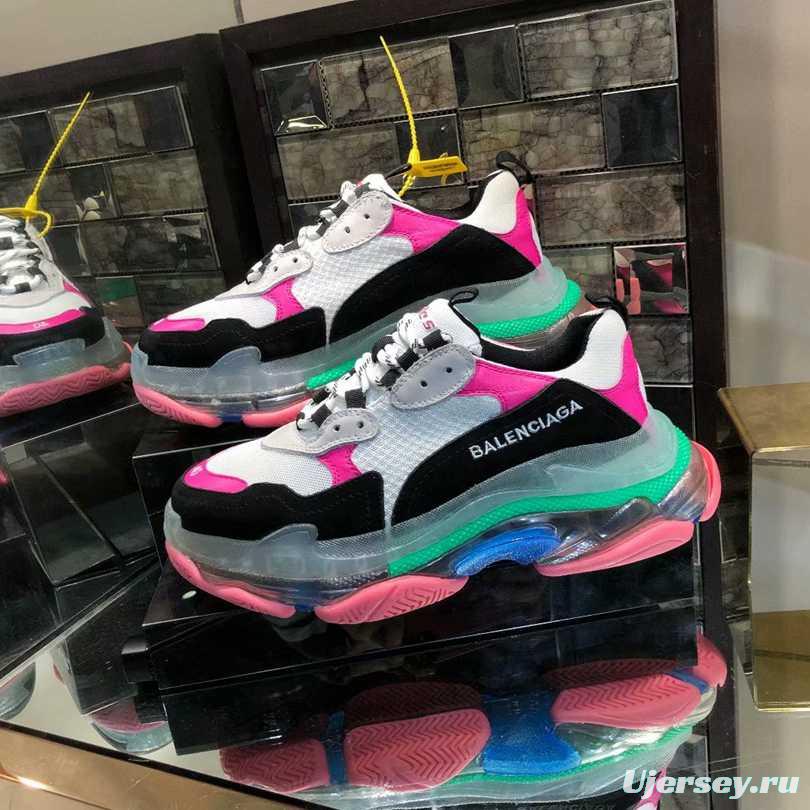 Men/Women Balenciaga Triple S MutiColor Clear Sole Black/Pink Sneaker Item 6380380