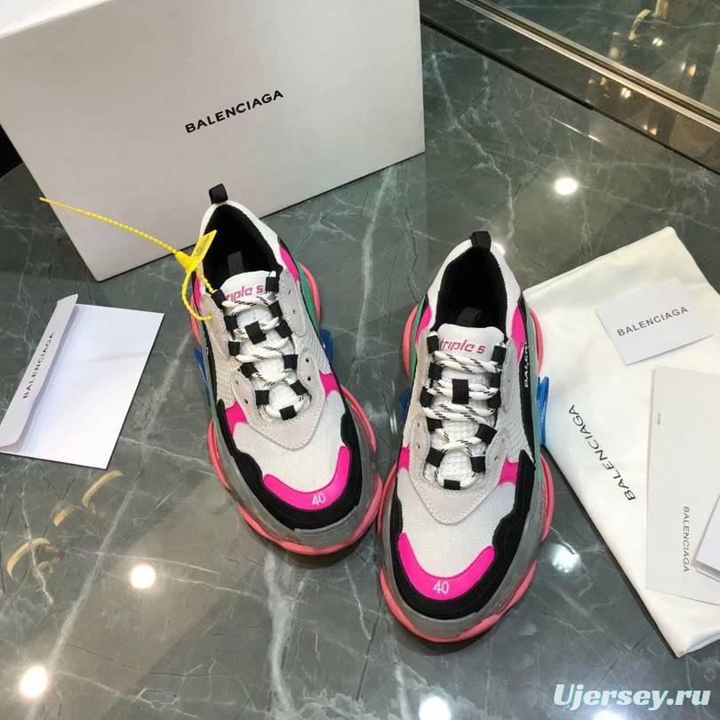 Men/Women Balenciaga Triple S MutiColor Clear Sole Black/Pink Sneaker Item 6380380