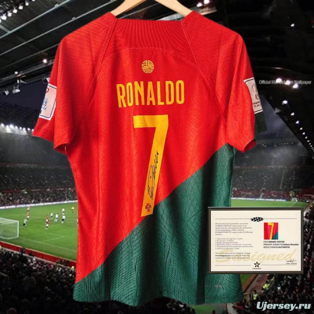 2022 Portugal Home #7 Cristiano Ronaldo Signed Signature CR7 Jersey