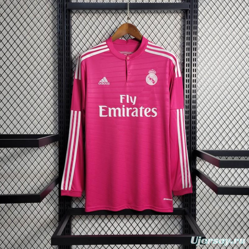 Retro 14-15 Long Sleeve Real Madrid Away Pink Jersey