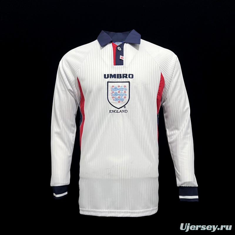 Long Sleeve Retro 1998 England Home Soccer Jersey