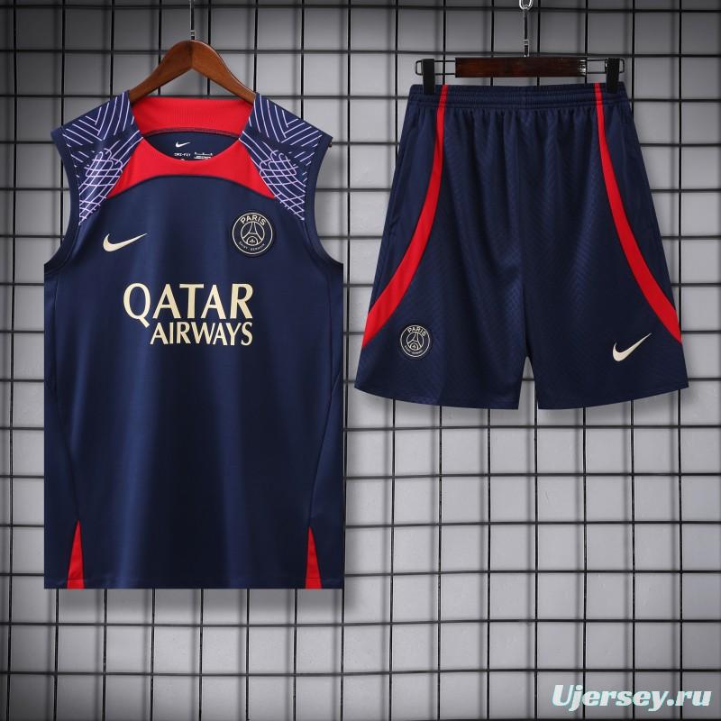 23-24 PSG Navy Vest Jersey+Shorts