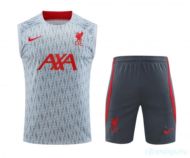 23-24 Liverpool White/Grey Grid Vest Jersey+Shorts