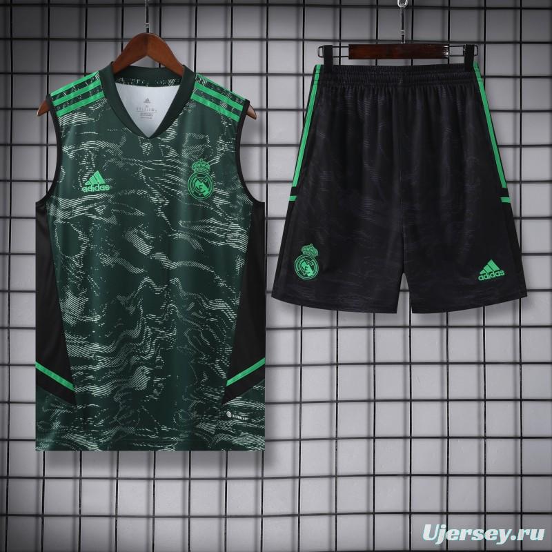 23-24 Real Madrid Black Green Pattern Vest Jersey+Shorts