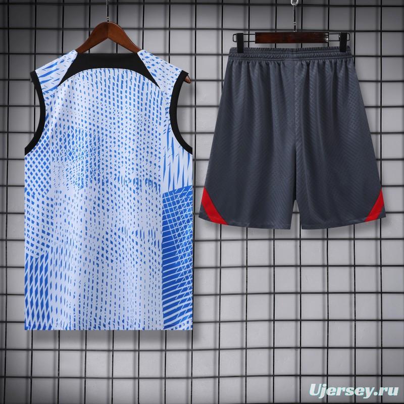 23-24 Liverpool Blue White Grid Vest Jersey+Shorts