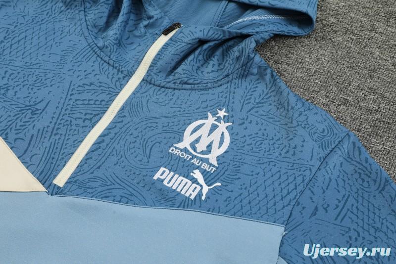 23/24 Olympique Marseille Blue Half Zipper Hoodie Jacket +Pants