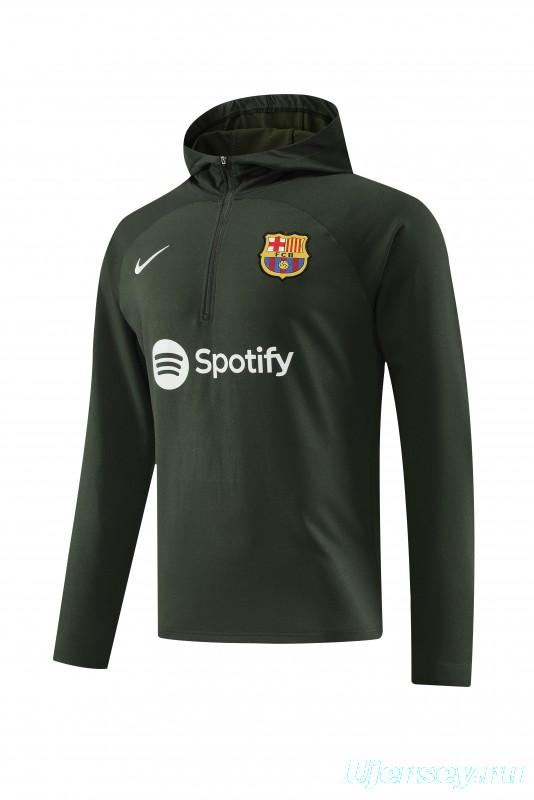 23/24 Barcelona Dark Green Hoodie Half Zipper Jacket+ Pants