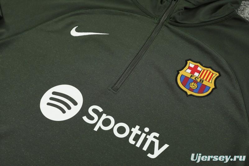 23/24 Barcelona Dark Green Hoodie Half Zipper Jacket+ Pants