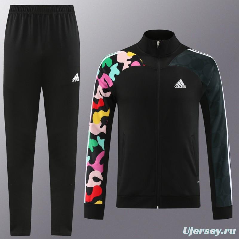 2023 Adidas Black Full Zipper Jacket With Colorful Sleeve+Pants